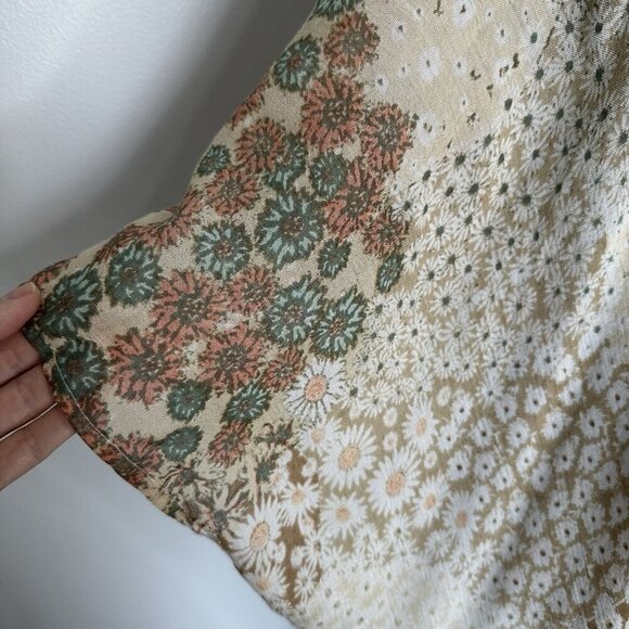 Bohemian Kimono One Size Floral Relaxed Tan Brown Beach Summer Coverup - Picture 4 of 7